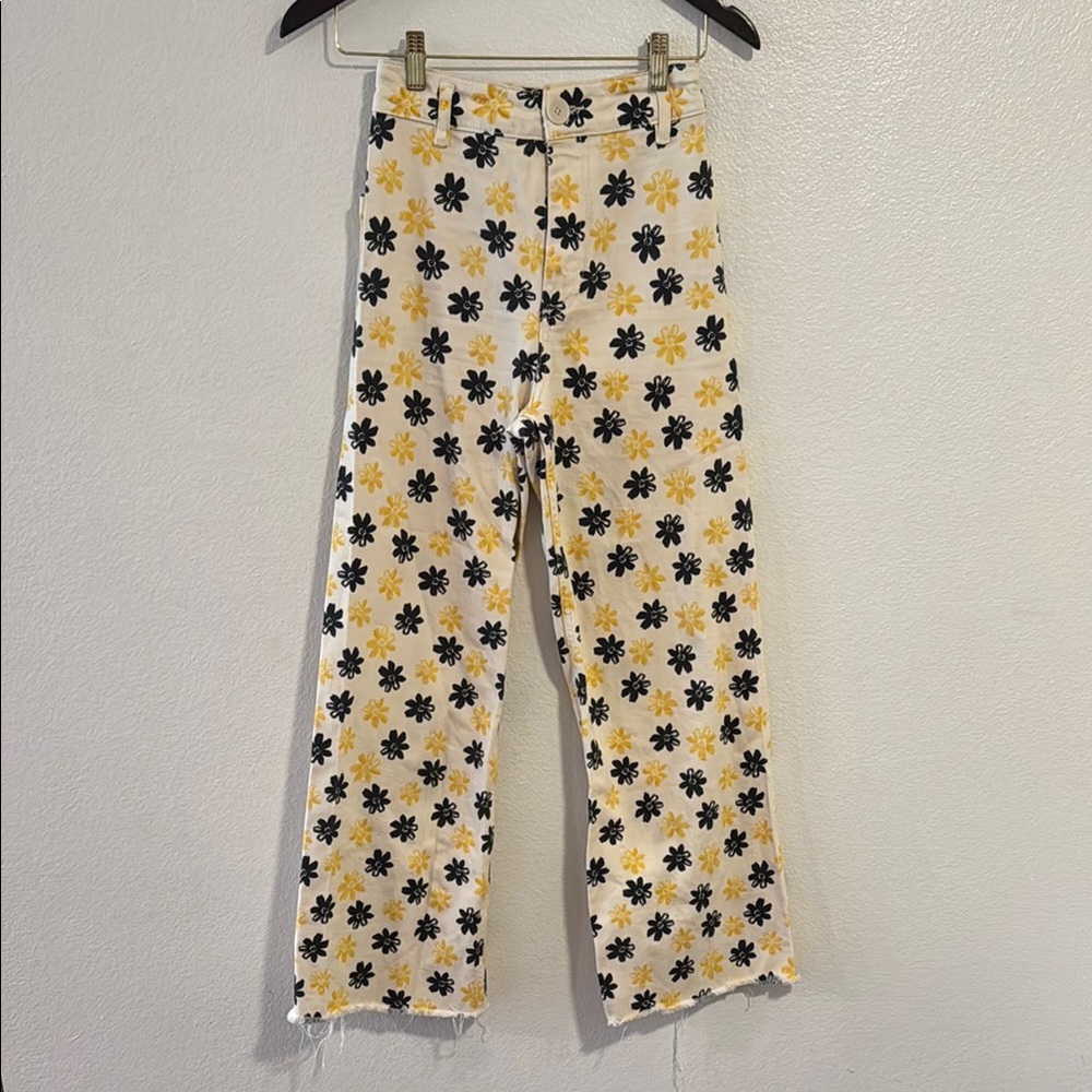 Zara Marine Straight Pants Floral Patterned Sailor Trousers Jeans